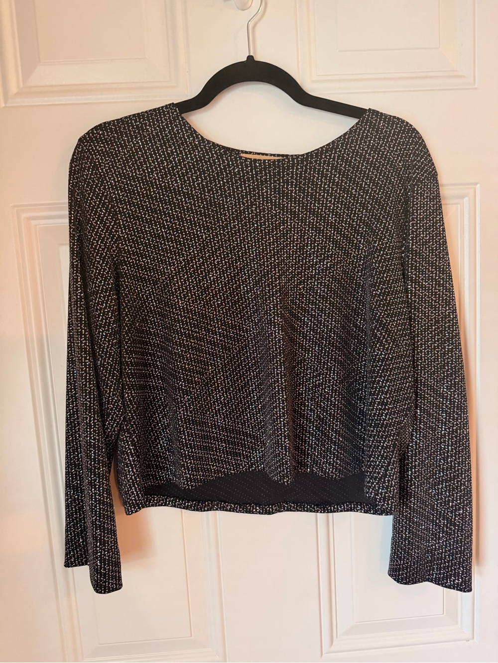 Notations Black and White Long-Sleeve Sparkle Knit Top
